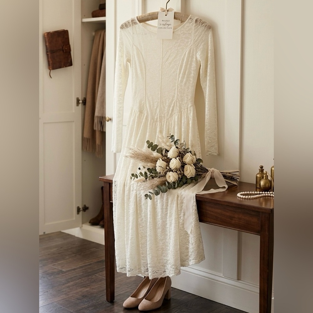 NWT Thirty/Thirty L.A. Modest Cream Floral Lace Midi Dress - Size L - Picture 6 of 6